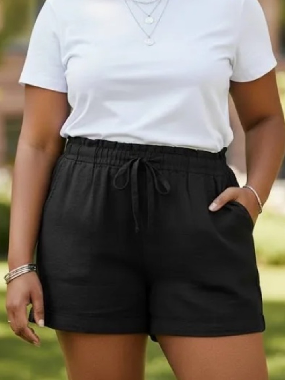 Old Navy Black Elastic Waist Drawstring Linen Shorts